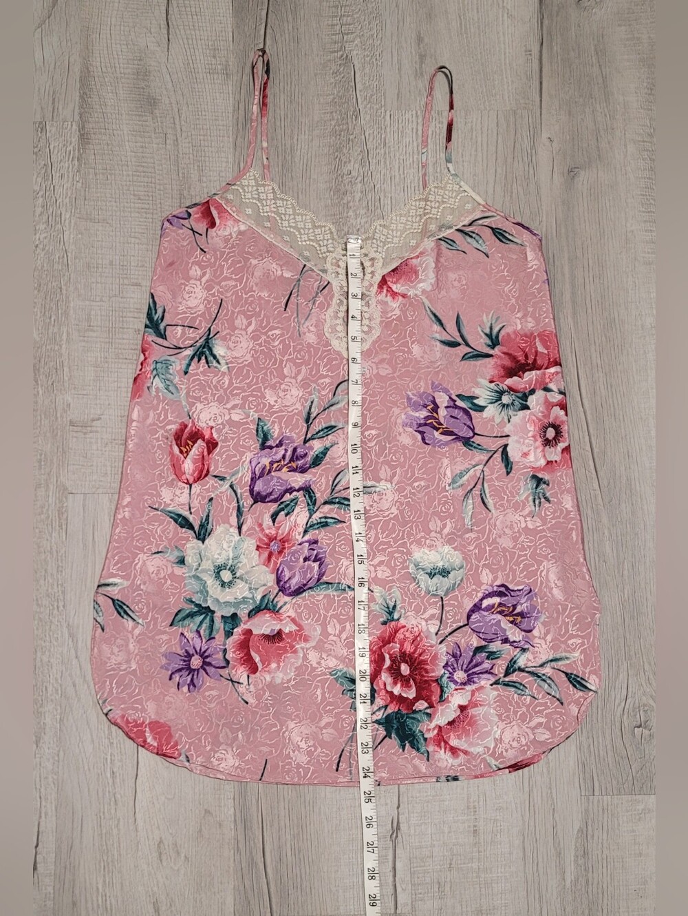 90s Vintage Angelique Pink Floral Jacquard Nightie Size Medium - Picture 10 of 11